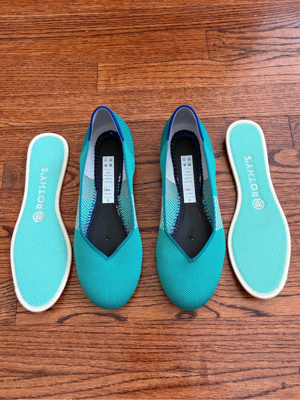 Rothy's The Flat In Calypso Teal Retired Print Size 8.5 Round Toe Ballet - Picture 2 of 6